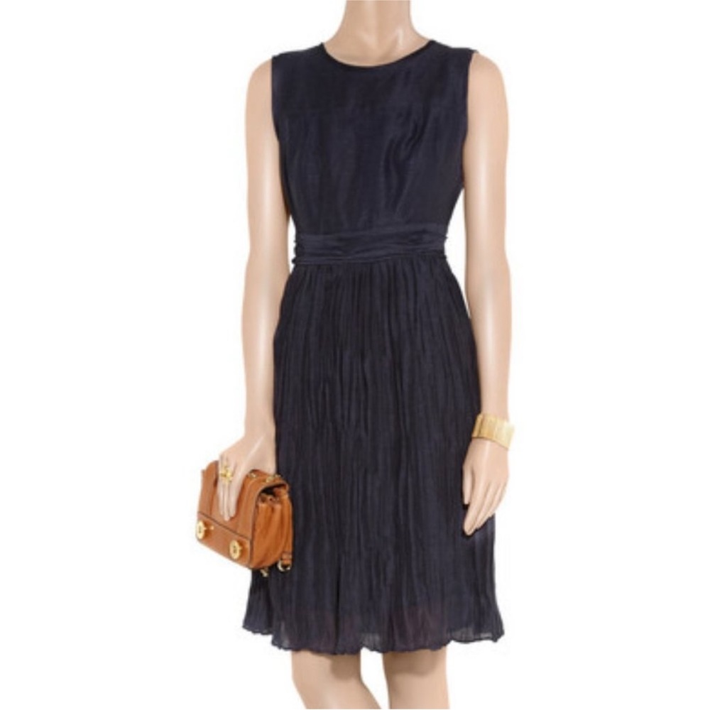 TORY BURCH Hildy Linen Blend Silk Dress Navy Blue
